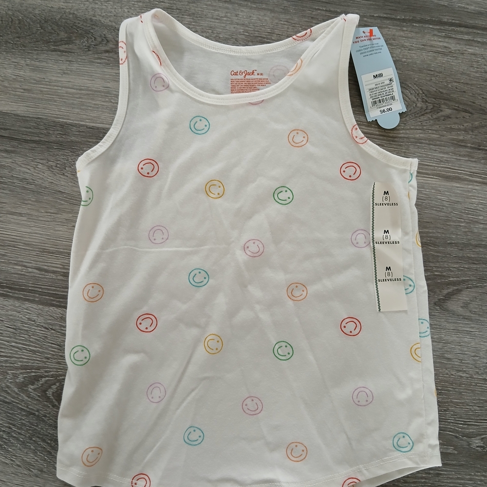 New Cat & Jack White Tank Top with Colorful Smiley Faces